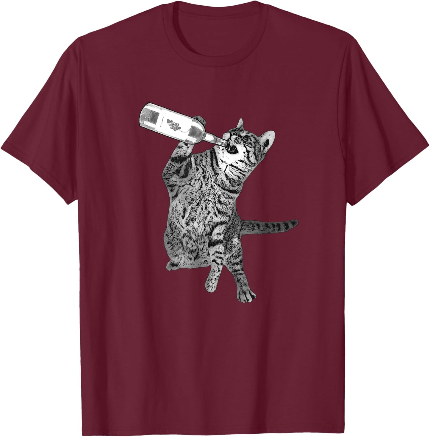 Wine Drinking Cat Funny Drunk Cat Cat Wine Lovers T-Shirt - T-Shirt | Maroon