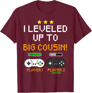 Cool Big Cousin Apparel Cousin Gamer Baby Announcement Gender Reveal Gaming , Black, Small T-Shirt - T-Shirt | Maroon