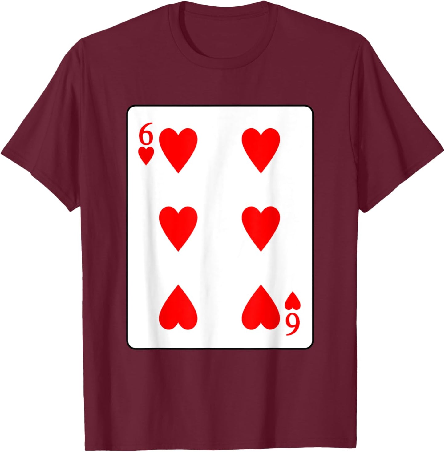 Six Of Hearts Playing Card Valentine Costume T-Shirt - T-Shirt | Maroon