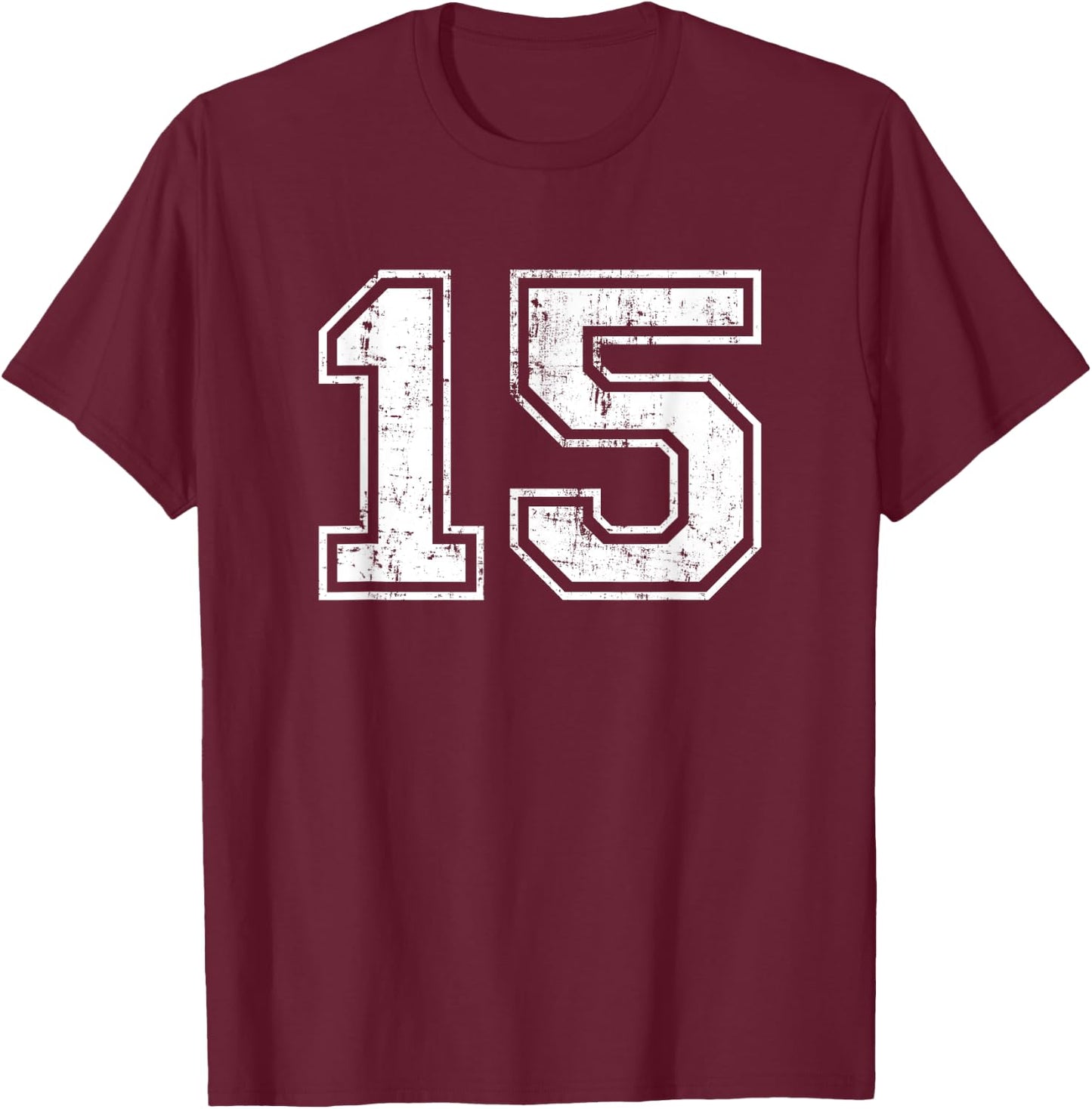 Number 15 Fifteen Distressed Vintage Sport Team Gym Training T-Shirt - T-Shirt | Maroon