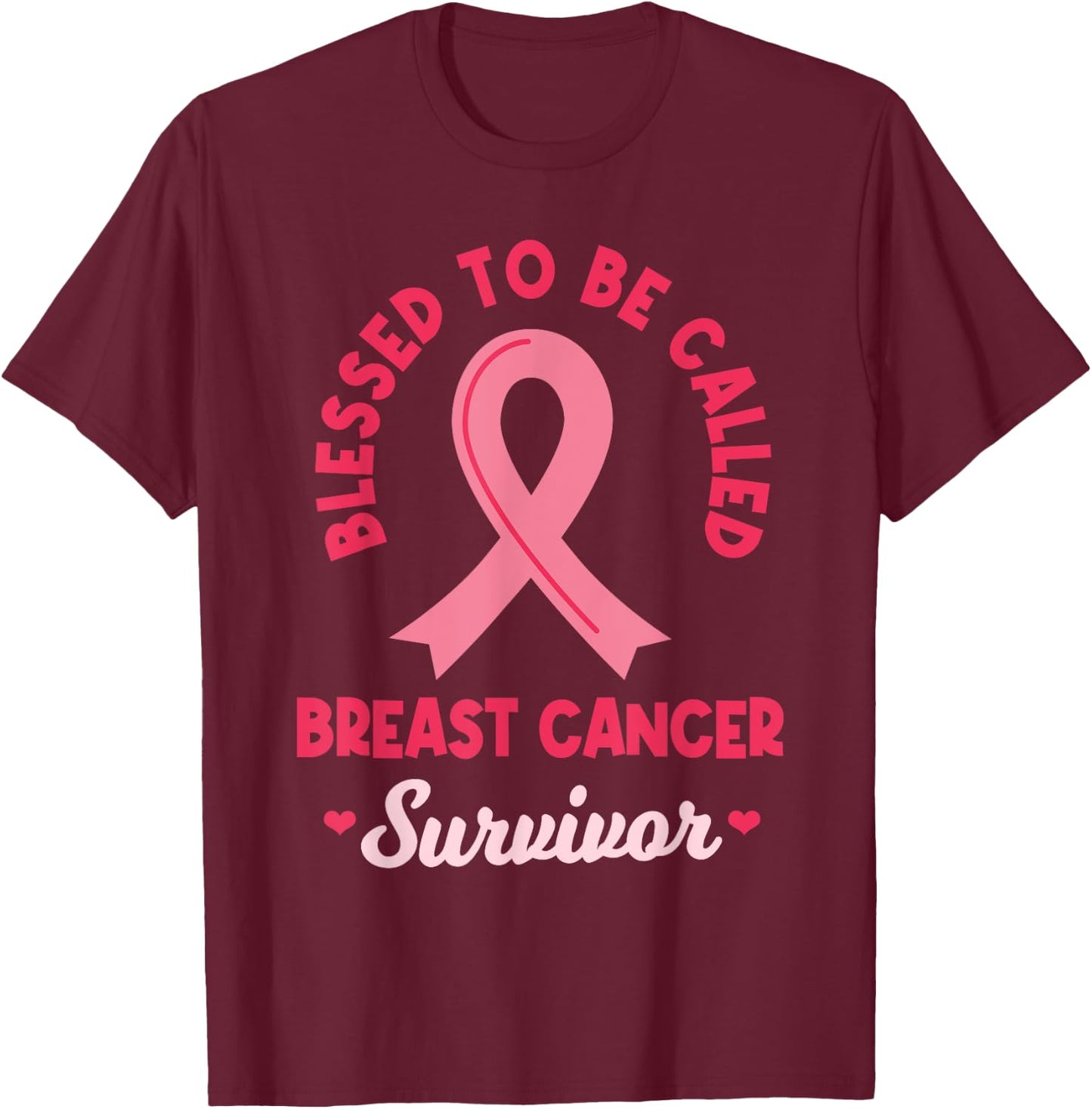 Breast Cancer Survivor Warrior Pink Ribbon Awareness Month T-Shirt - T-Shirt | Maroon