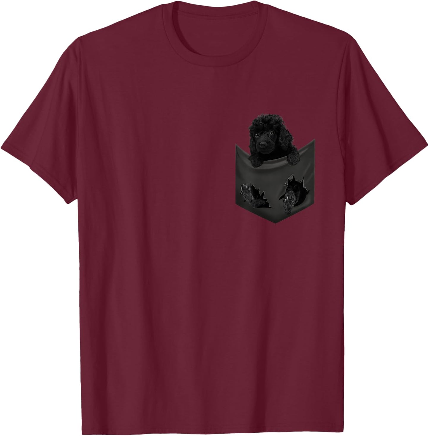 Black Poodle Dog In Pocket Men Women Girls Kids T-Shirt - T-Shirt | Maroon
