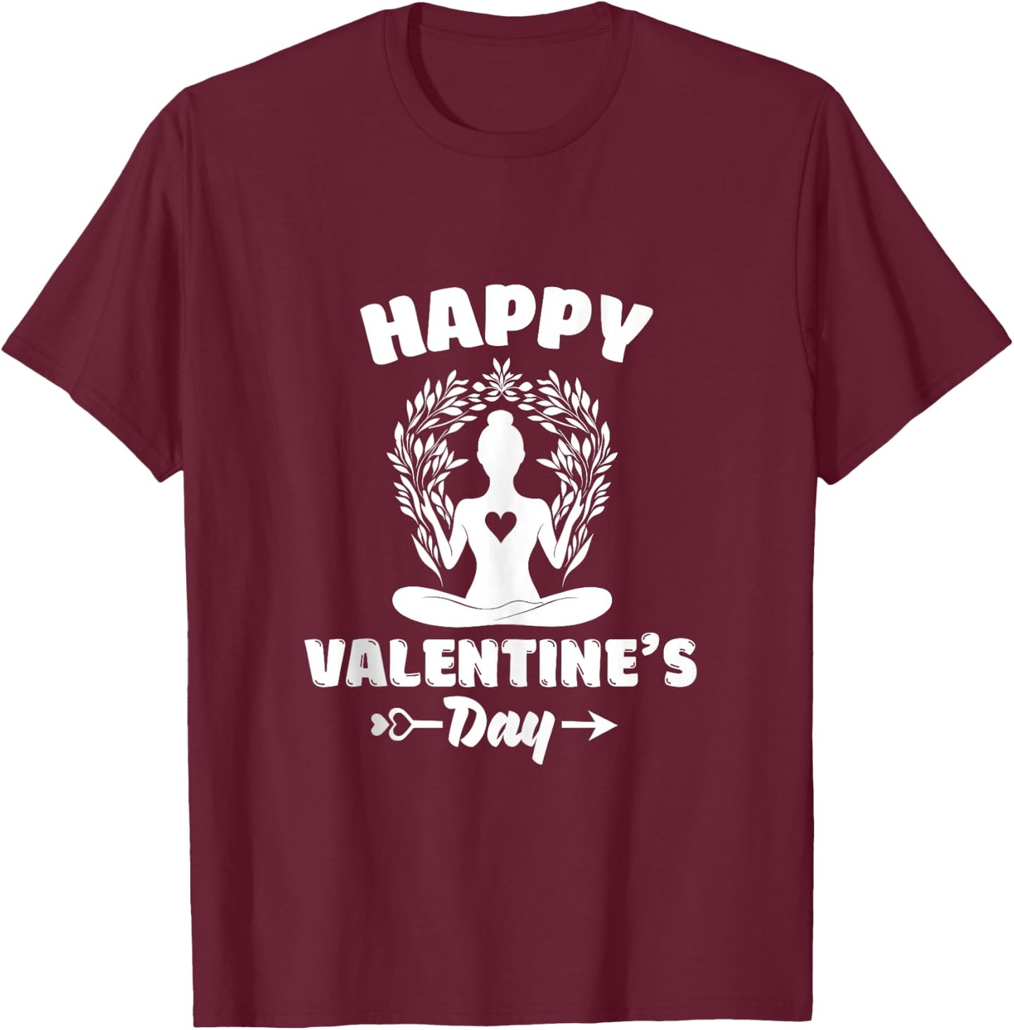 Happy Valentines Day Yoga Namaste Sukhasana Hearts T-Shirt - T-Shirt | Maroon