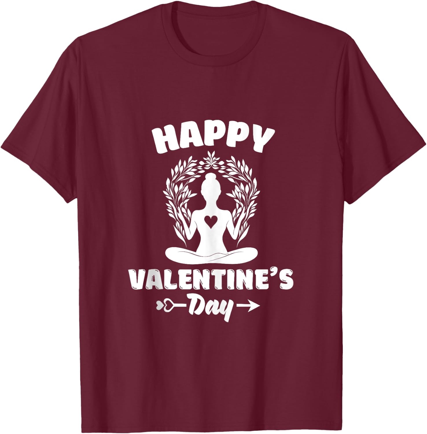 Happy Valentines Day Yoga Namaste Sukhasana Hearts T-Shirt - T-Shirt | Maroon