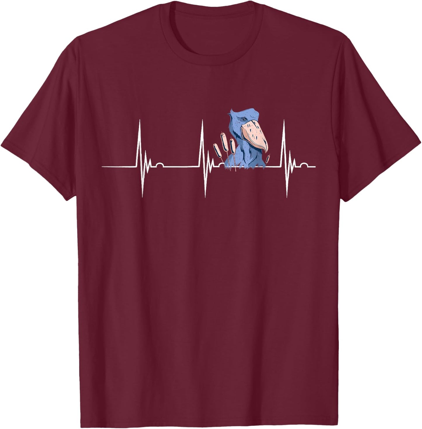 Shoebill Bird Heartbeat EKG Pulse Mayan Bird African Bird T-Shirt - T-Shirt | Maroon