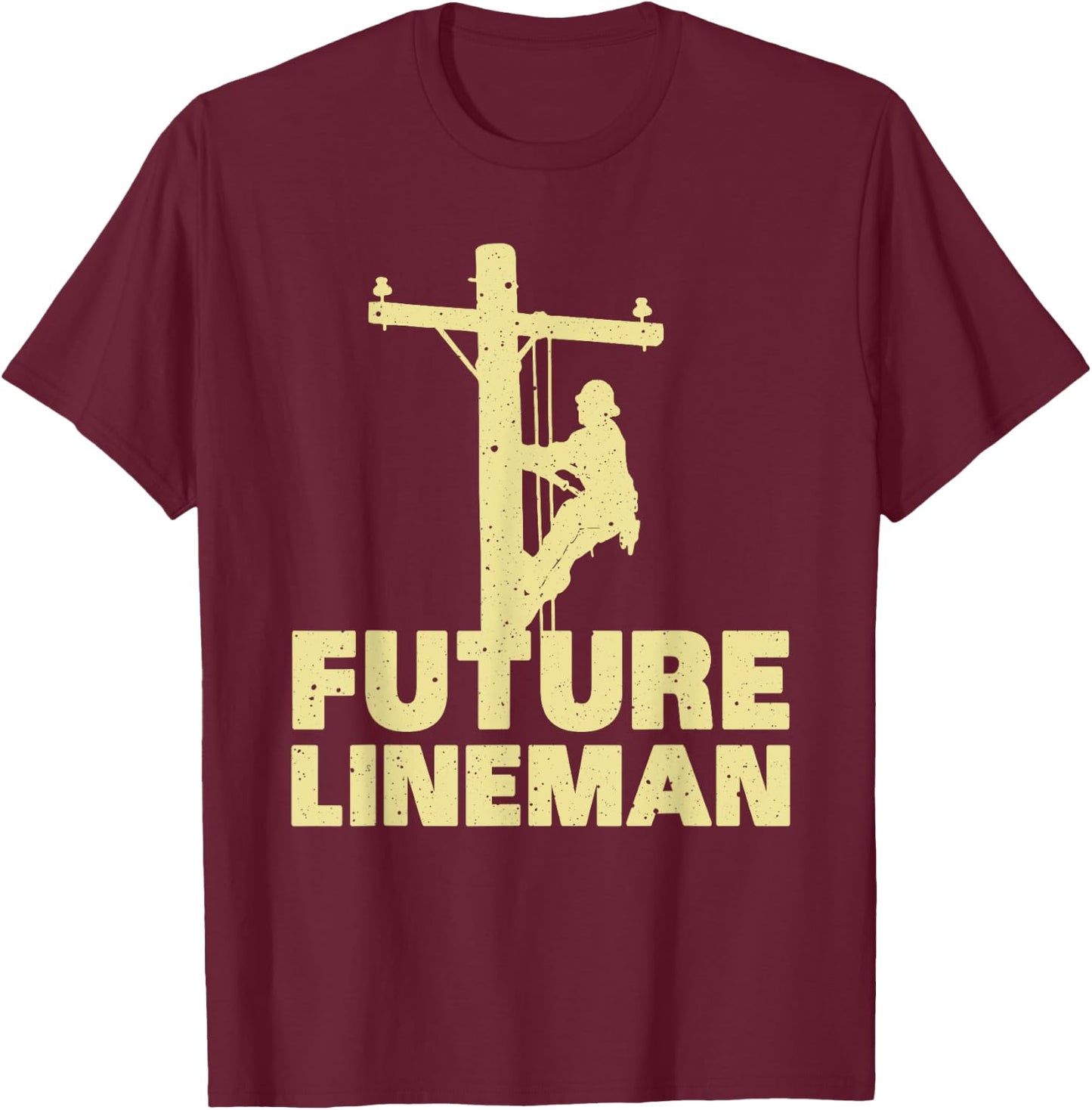 Cute Lineman Designs For Kids Men Women Electrician Funny T-Shirt - T-Shirt | Maroon