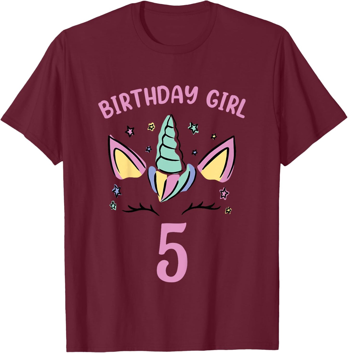 5th Birthday Unicorn Girls Birthday Girl 5 T-Shirt - T-Shirt | Maroon