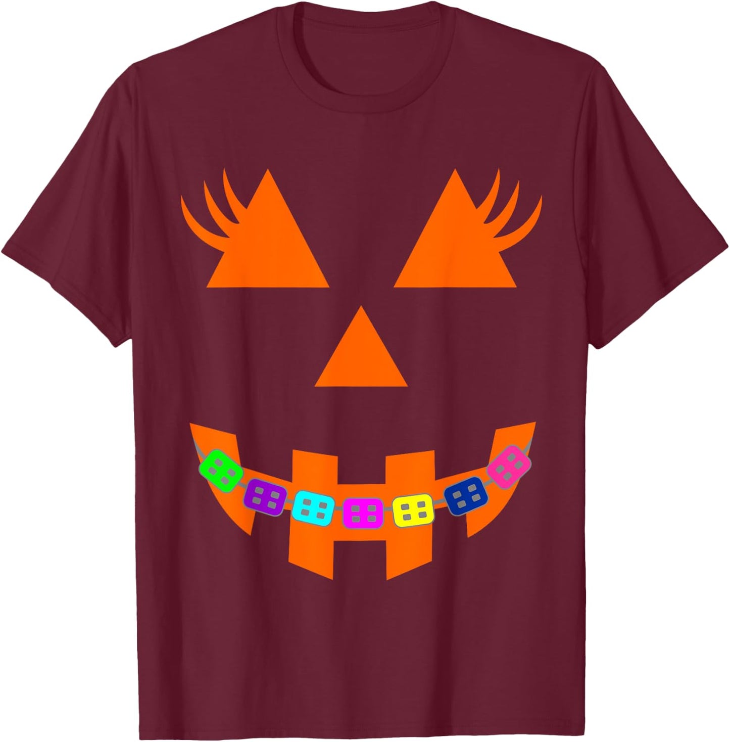 Halloween Pumpkin Face with Braces Orthodontist Costume Kids T-Shirt - T-Shirt | Maroon