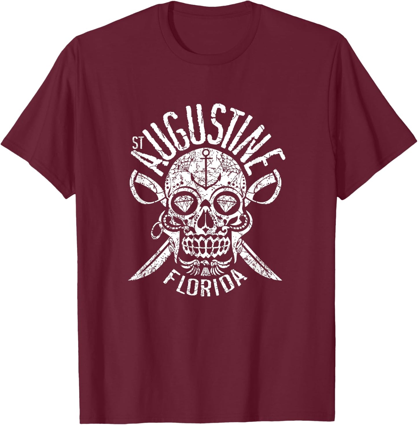 St. Augustine Florida Halloween Sugar Skull, Day of the Dead T-Shirt - T-Shirt | Maroon