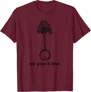 Banjo Tree My Grass Is Blue Vintage Bluegrass Design T-Shirt - T-Shirt | Maroon