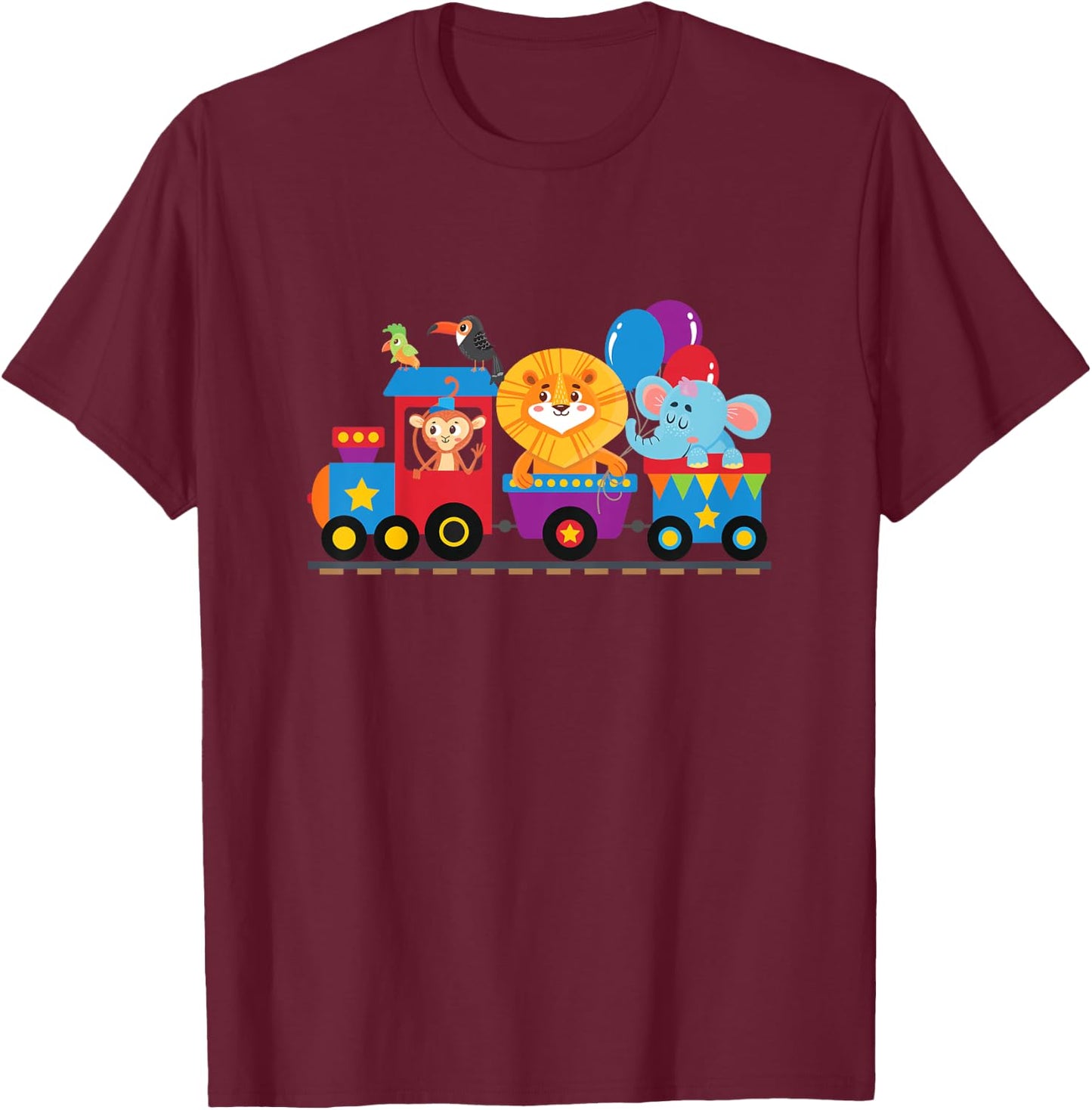 Zoo Animals Birthday Party - Zoo Train T-Shirt - T-Shirt | Maroon