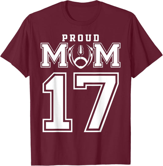 Custom Proud Football Mom Number 17 Personalized T-Shirt - T-Shirt | Maroon
