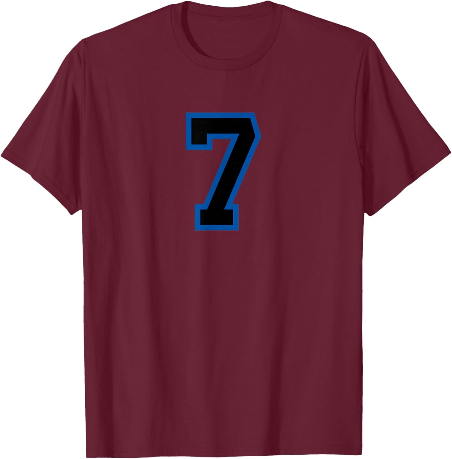 Blue Black Sports Team Number #7 T-Shirt - T-Shirt | Maroon