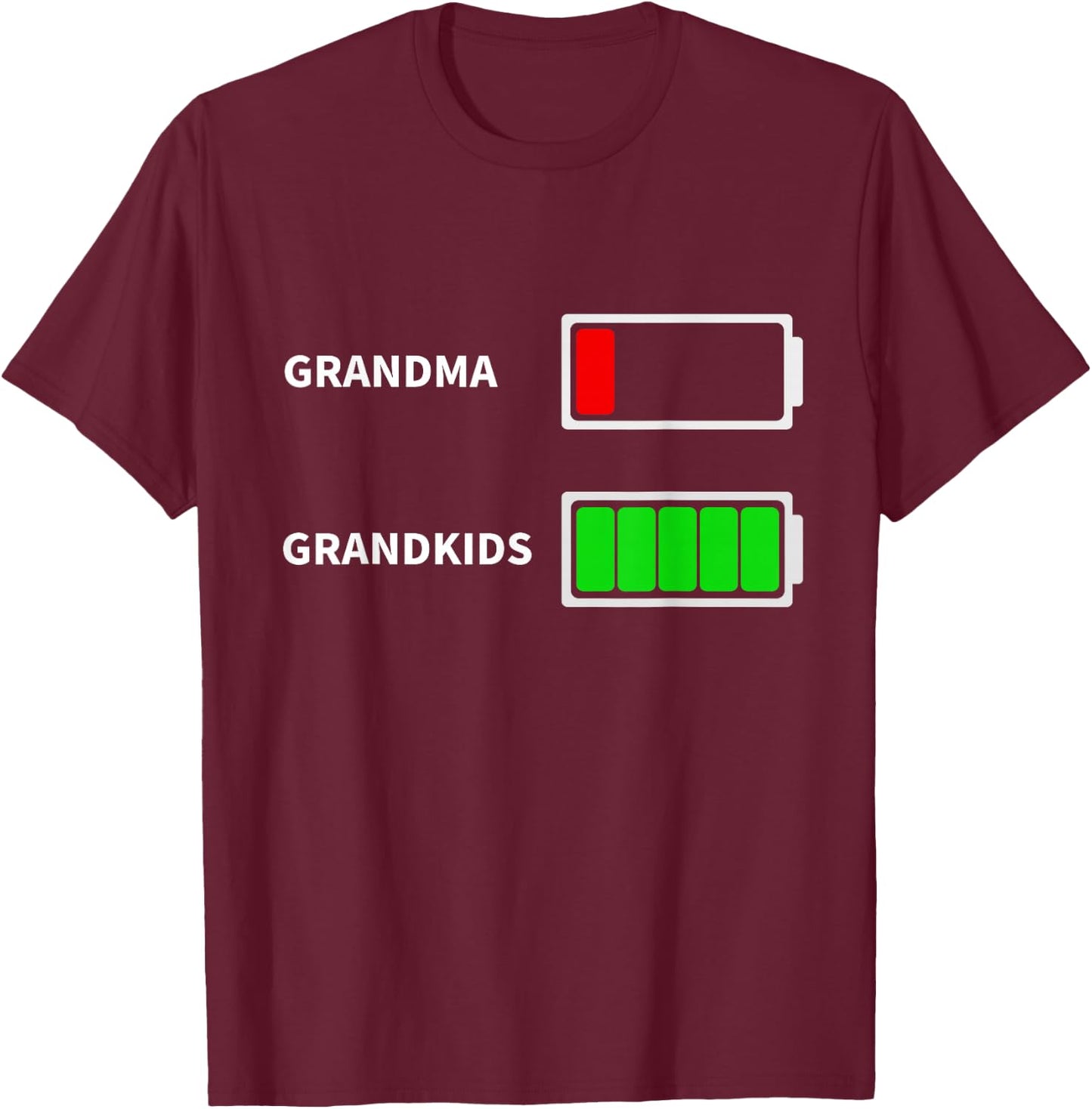Funny Tired Grandma Low Battery With Grandkids Full Battery T-Shirt - T-Shirt | Maroon