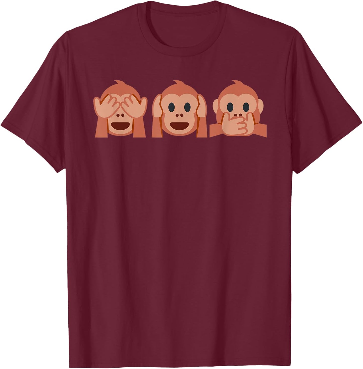 three monkeys Emoticon see hear speak no Evil Emoticon T-Shirt - T-Shirt | Maroon
