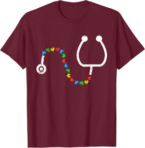Stethoscope Autism Awareness Medical RN Nurse Doctor Gifts T-Shirt - T-Shirt | Maroon