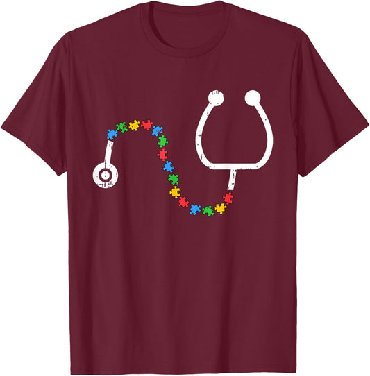 Stethoscope Autism Awareness Medical RN Nurse Doctor Gifts T-Shirt - T-Shirt | Maroon