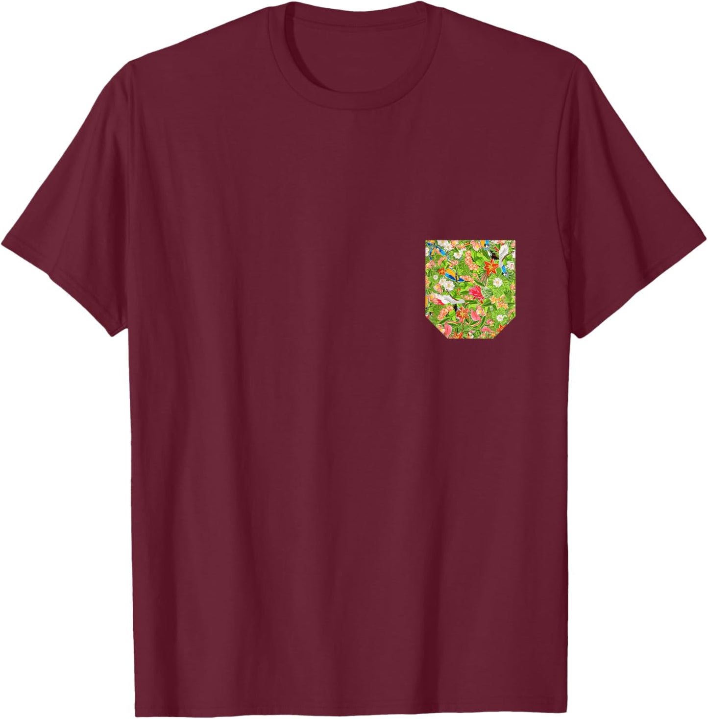 Pocket | Tropical Bird Hawaiian Theme T-Shirt - T-Shirt | Maroon
