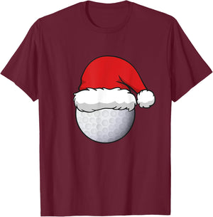 Holiday Golf Ball With Santa Hat Funny Golfing Christmas T-Shirt - T-Shirt | Maroon