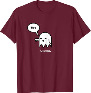Funny Gluten Free Shirts, Halloween Ghost Boo, I Hate Gluten T-Shirt - T-Shirt | Maroon
