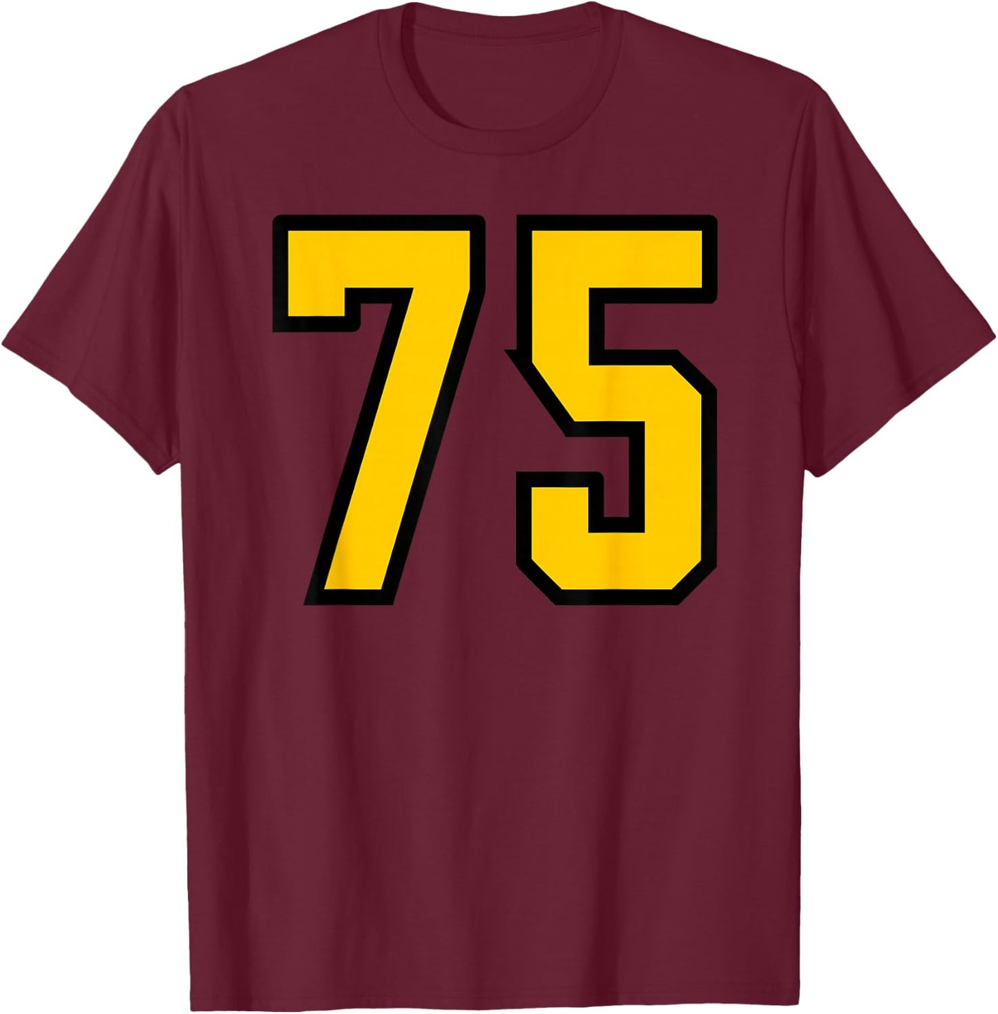 Yellow Black Sports Team Number #75 T-Shirt - T-Shirt | Maroon