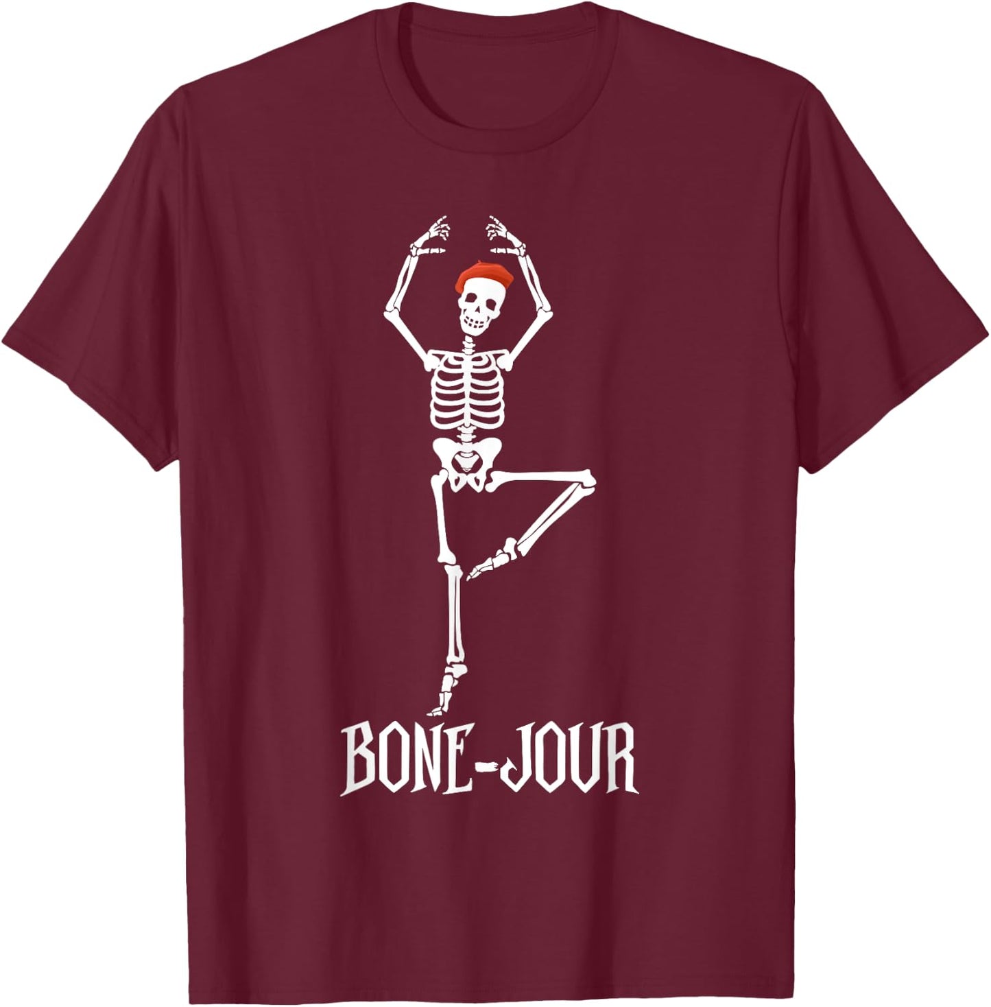 Bone-jour Skeleton French Halloween Costume T-Shirt - T-Shirt | Maroon