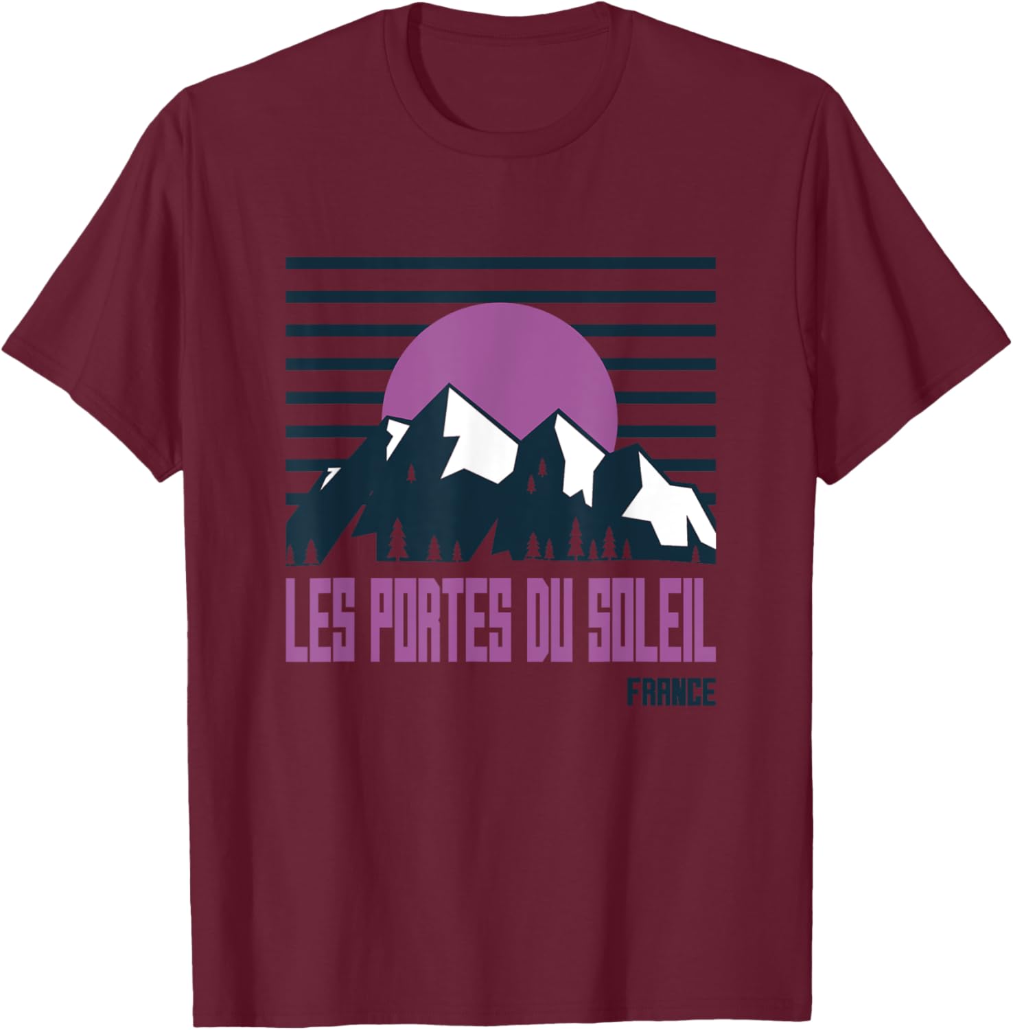 Les Portes Du Soleil Vintage Mountains Hiking France Retro T-Shirt - T-Shirt | Maroon