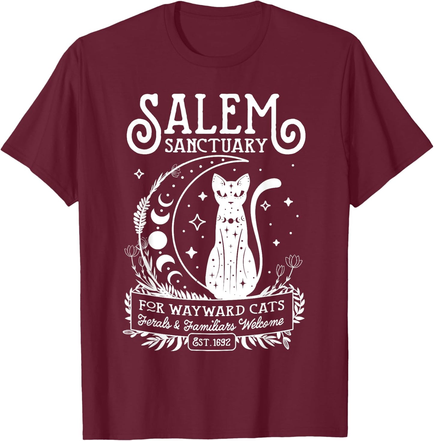 Funny Witch Salem Home For Wayward Black Cats 1692 Halloween T-Shirt - T-Shirt | Maroon