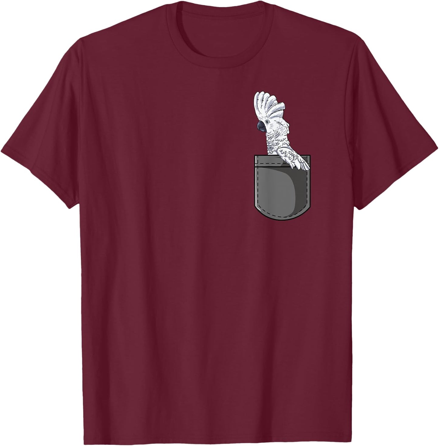 Funz Feather Co. Cockatoo Gift - Black Short Sleeve Classic Fit Cotton Polyester - Small - Modern Bird Themed - Women's, Girls' - Vacation, Birthday - Adults, Women T-Shirt - T-Shirt | Maroon