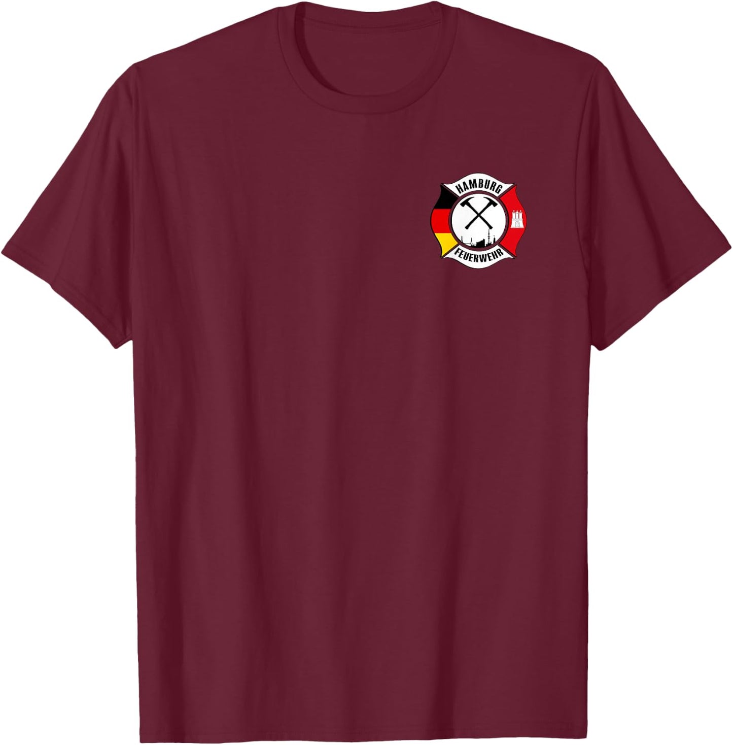 Hamburg Germany Fire Rescue Department Fireman Uniform Flag T-Shirt - T-Shirt | Maroon