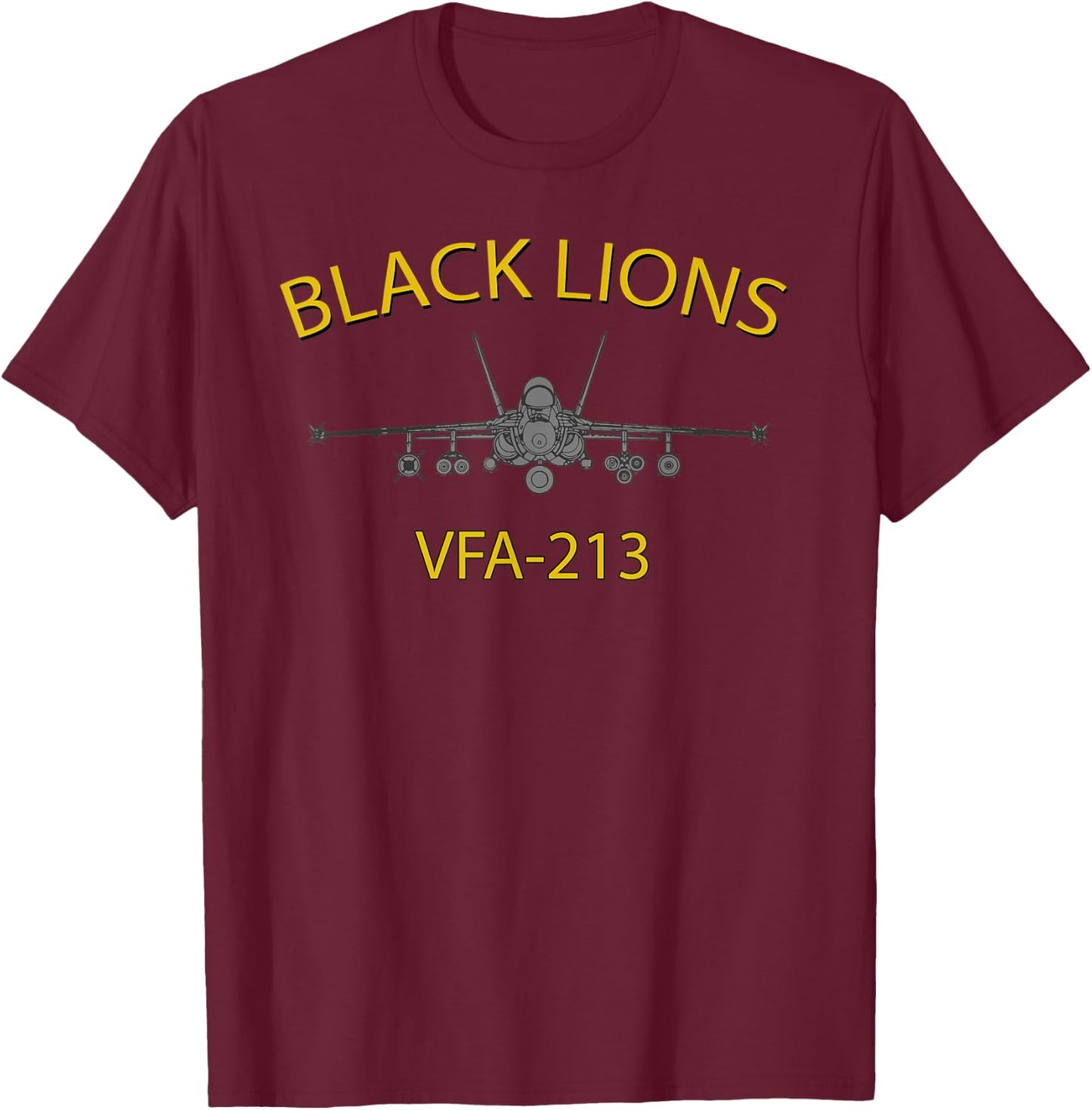 VFA-213 "Black Lions" Squadron F-18 Super Hornet T-Shirt - T-Shirt | Maroon