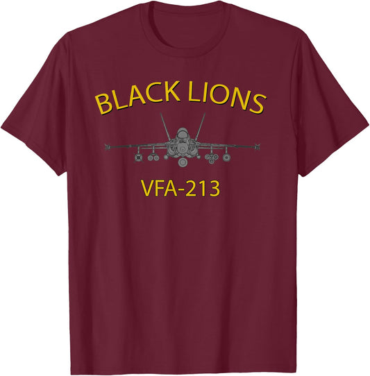 VFA-213 "Black Lions" Squadron F-18 Super Hornet T-Shirt - T-Shirt | Maroon