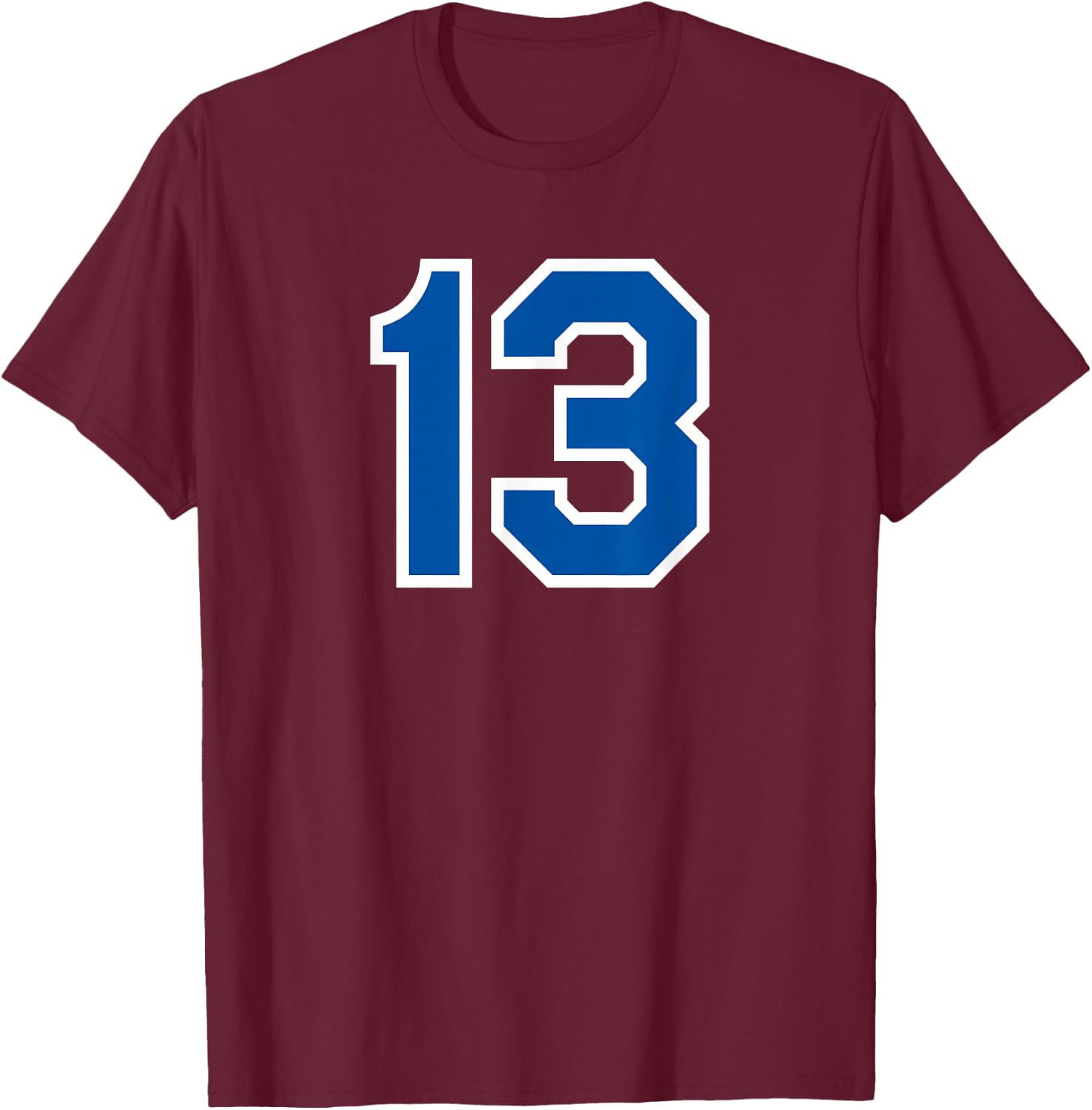 Number #13 Sport White Blue Uni Number T-Shirt - T-Shirt | Maroon