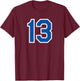 Number #13 Sport White Blue Uni Number T-Shirt - T-Shirt | Maroon