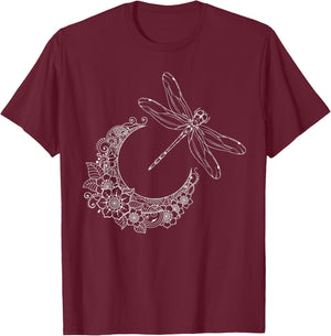 Floral Moon Nature Insect Animal Gift Night Dragonfly T-Shirt - T-Shirt | Maroon
