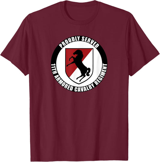 Proudly Served 11th Armored Cavalry Regiment Army Veteran T-Shirt - T-Shirt | Maroon
