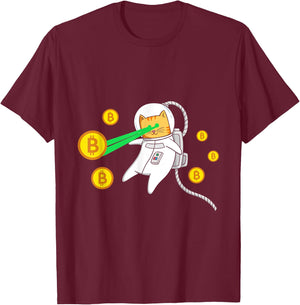 Space Astronaut Cat Bitcoin Laser Eyes Cryptocurrency BTC Women T-Shirt - T-Shirt | Maroon