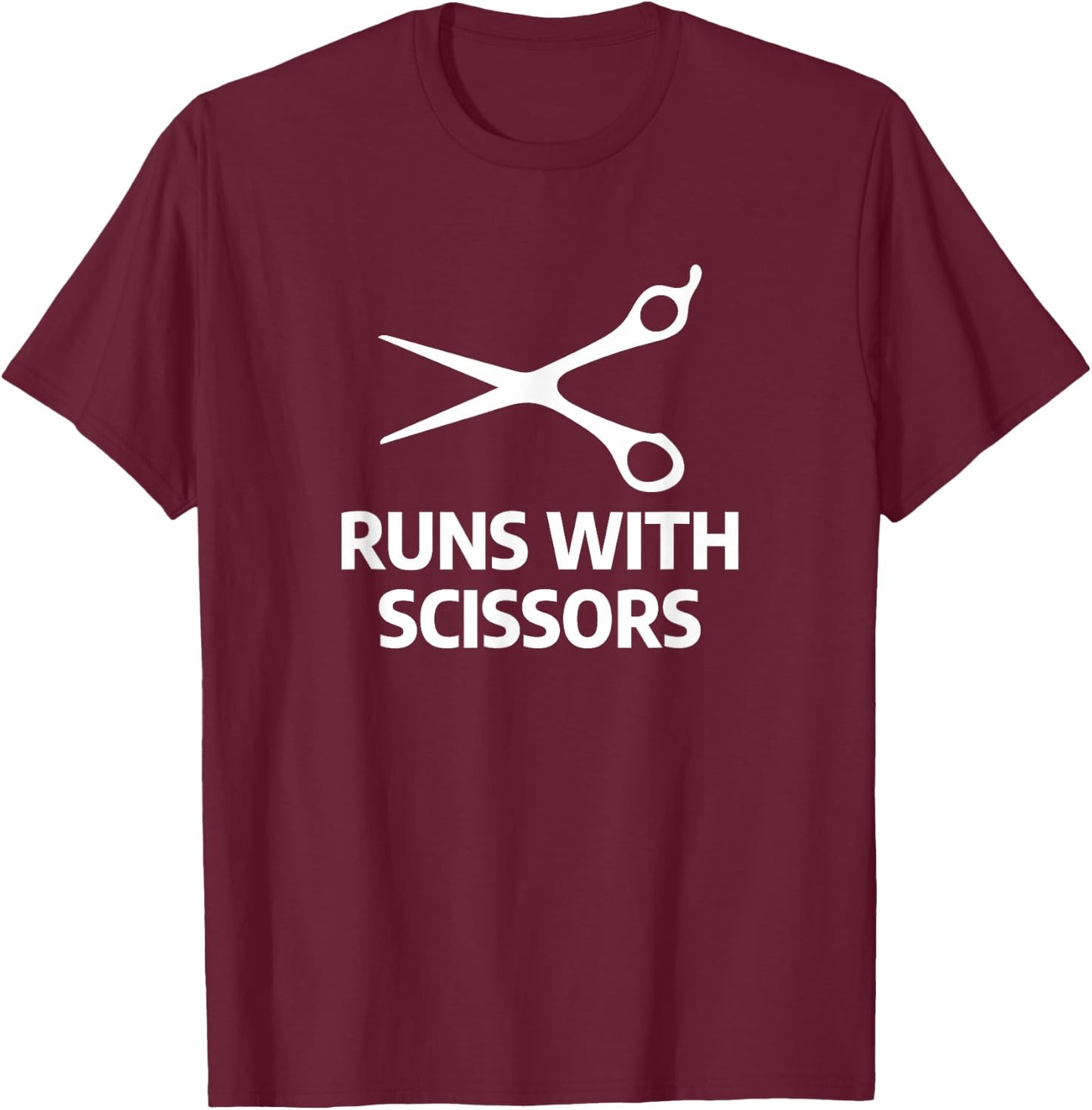 Runs With Scissors Funny Barber Trimmer Hairstylist Humor T-Shirt - T-Shirt | Maroon