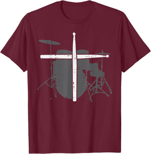 Drums Cross Drumstick Music Jesus Christian Band Men Women T-Shirt - T-Shirt | Maroon