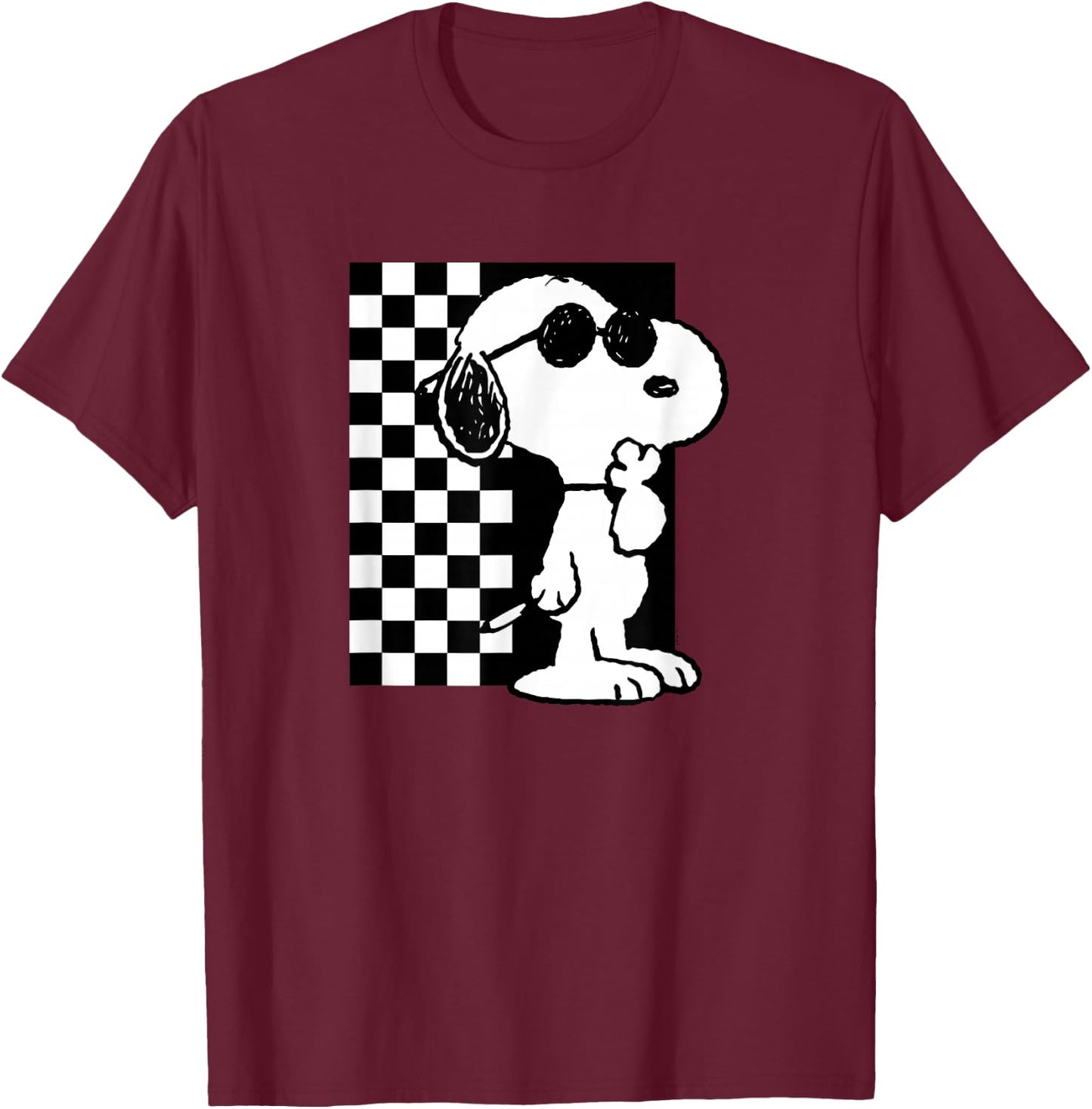 Peanuts - Snoopy Coolness Checkered T-Shirt - T-Shirt | Maroon