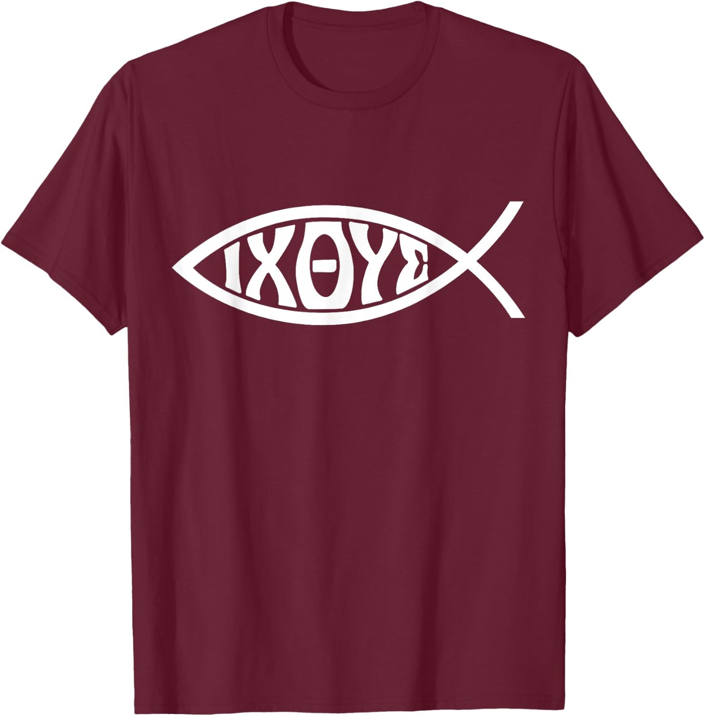 Ichthys or Ichtus IXOYE Christian Fish T-Shirt - T-Shirt | Maroon