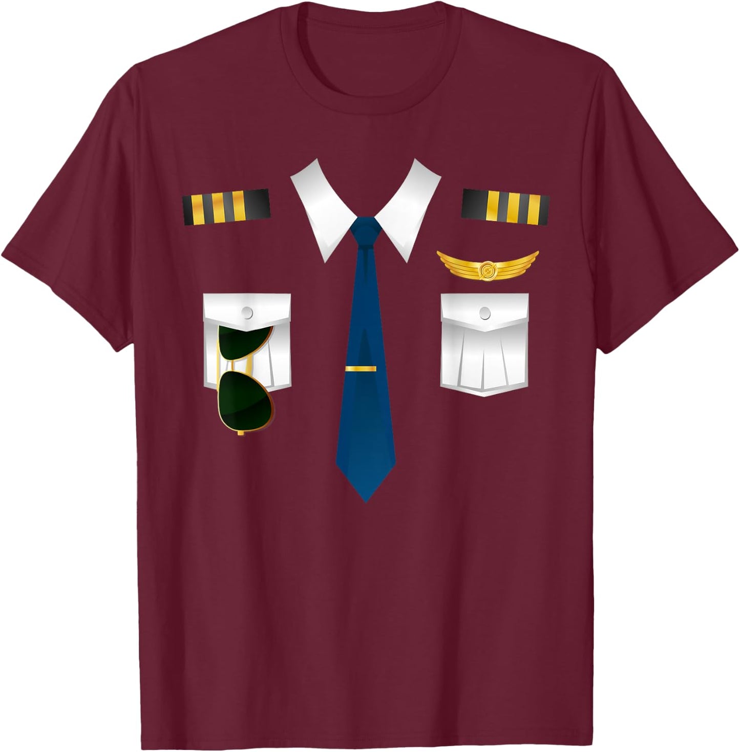 Pilot Uniform Costume Airplane Aviation Flying Airline Gift T-Shirt - T-Shirt | Maroon