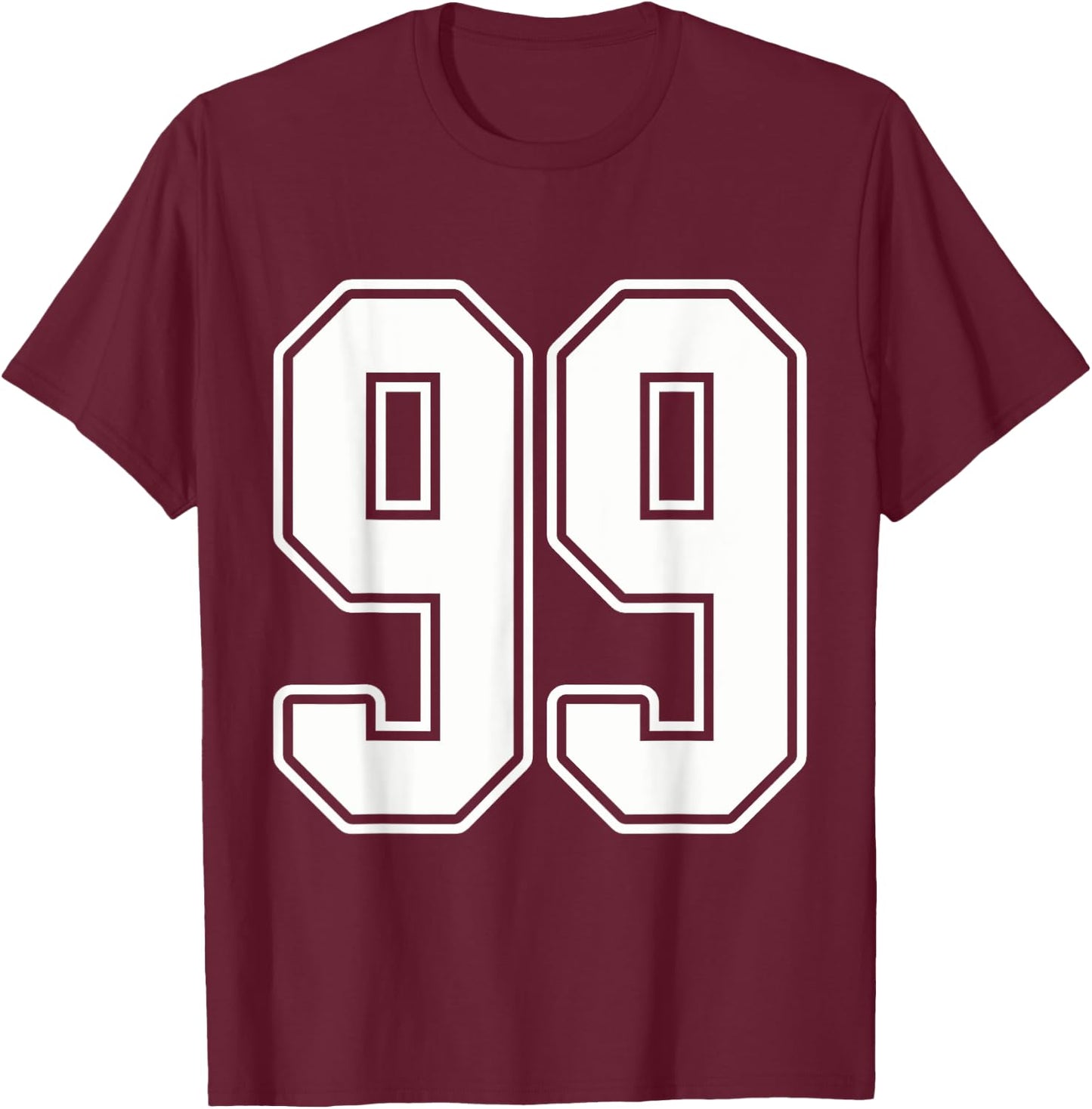#99 White Outline Number 99 Sports Fan Jersey Style T-Shirt - T-Shirt | Maroon