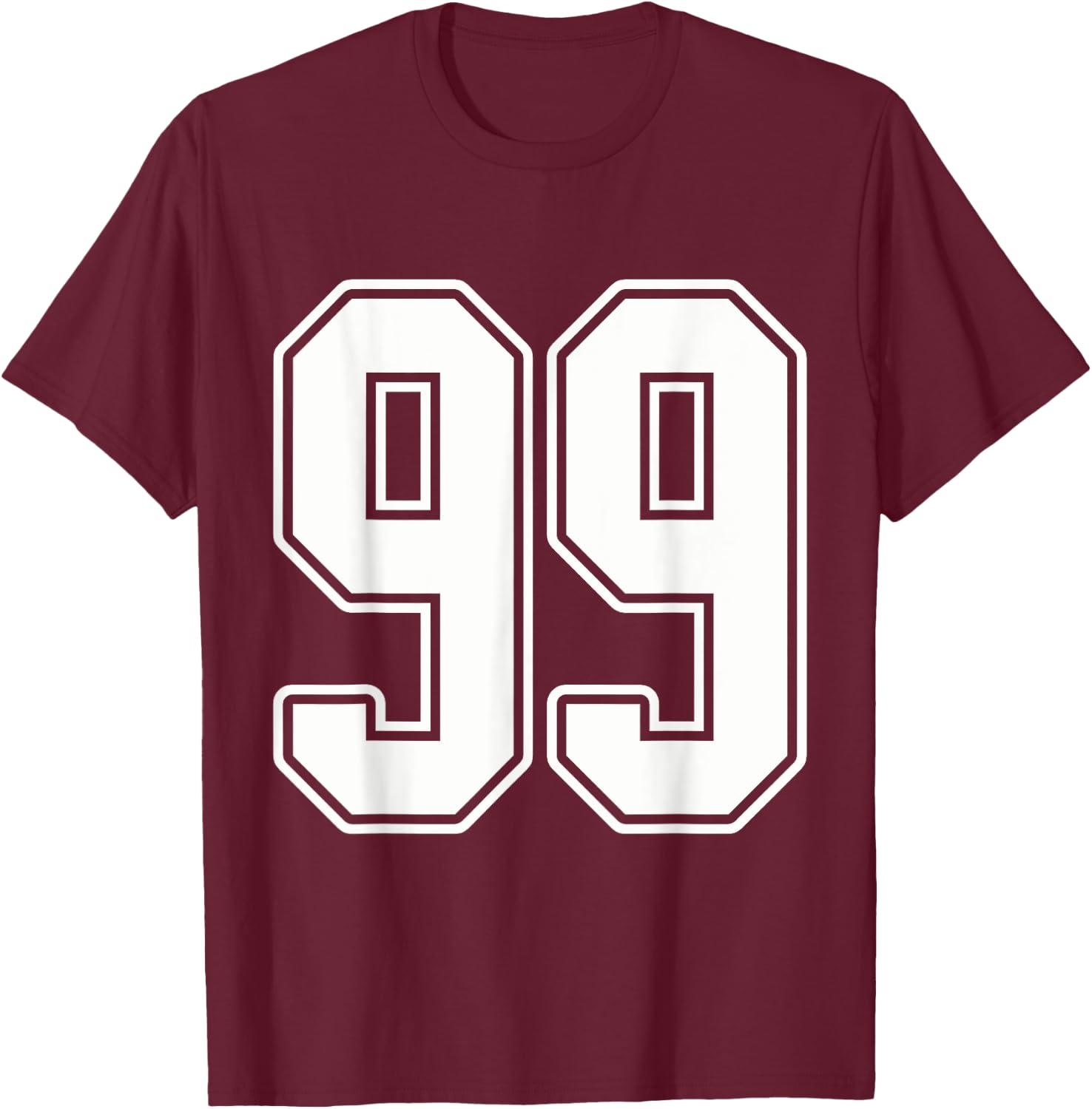 #99 White Outline Number 99 Sports Fan Jersey Style T-Shirt - T-Shirt | Maroon