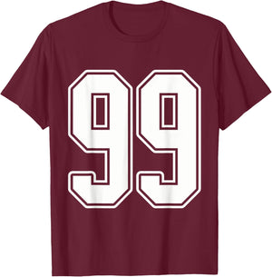 #99 White Outline Number 99 Sports Fan Jersey Style T-Shirt - T-Shirt | Maroon