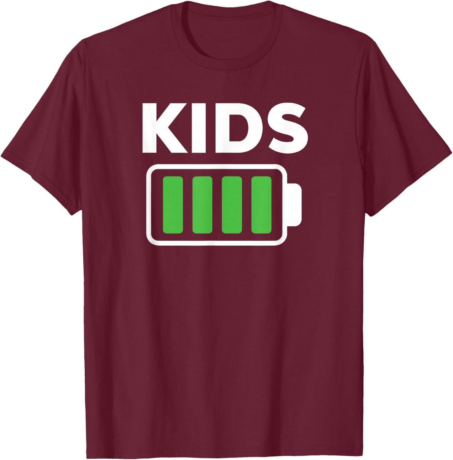 Kids Full Battery Shirt for Boys Girls Sarcastic Matching T-Shirt - T-Shirt | Maroon