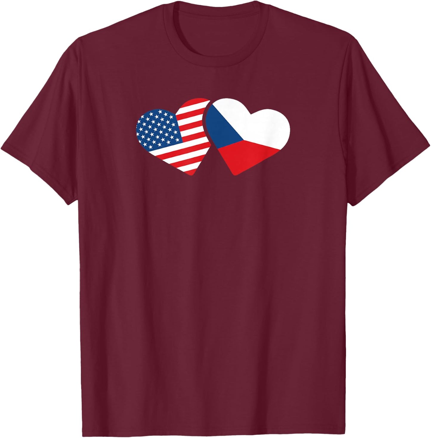 Czech Republic USA Flag T Shirt Heart Czech Americans Love T-Shirt - T-Shirt | Maroon