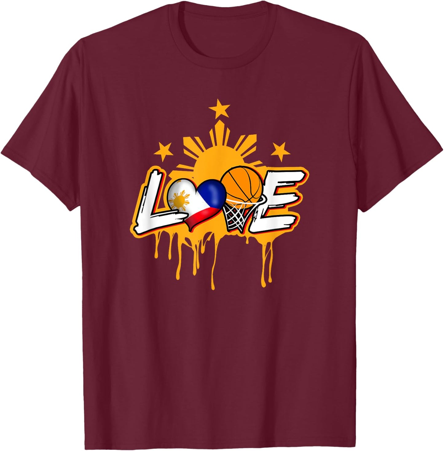 Philippines Filipino Sport Basketball Basket Ball Flag Love T-Shirt - T-Shirt | Maroon