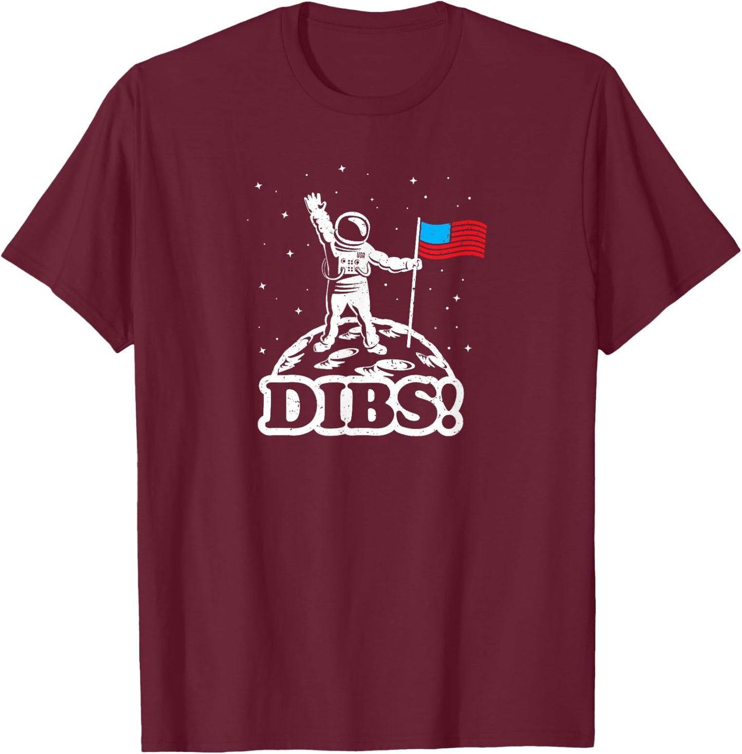 American Flag on Moon July 4th funny t shirt Astronaut space T-Shirt - T-Shirt | Maroon