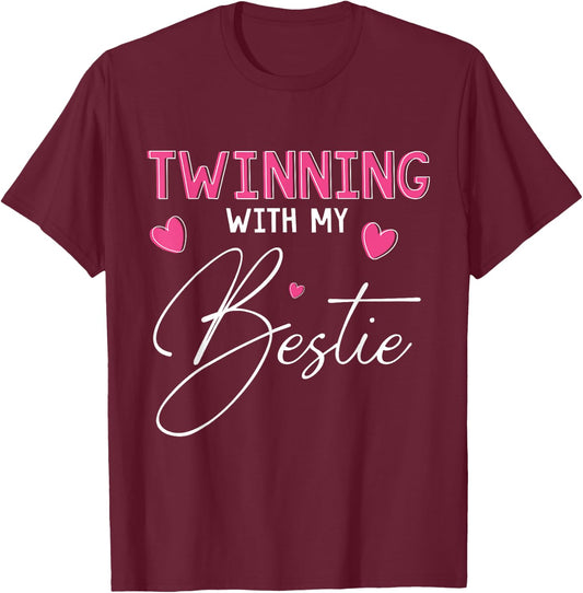 Funny Twinning With My Bestie Twin Matching Twins Day Friend T-Shirt - T-Shirt | Maroon